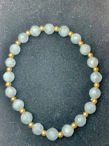 Aquamarine and 14k Gold Bead Bracelet