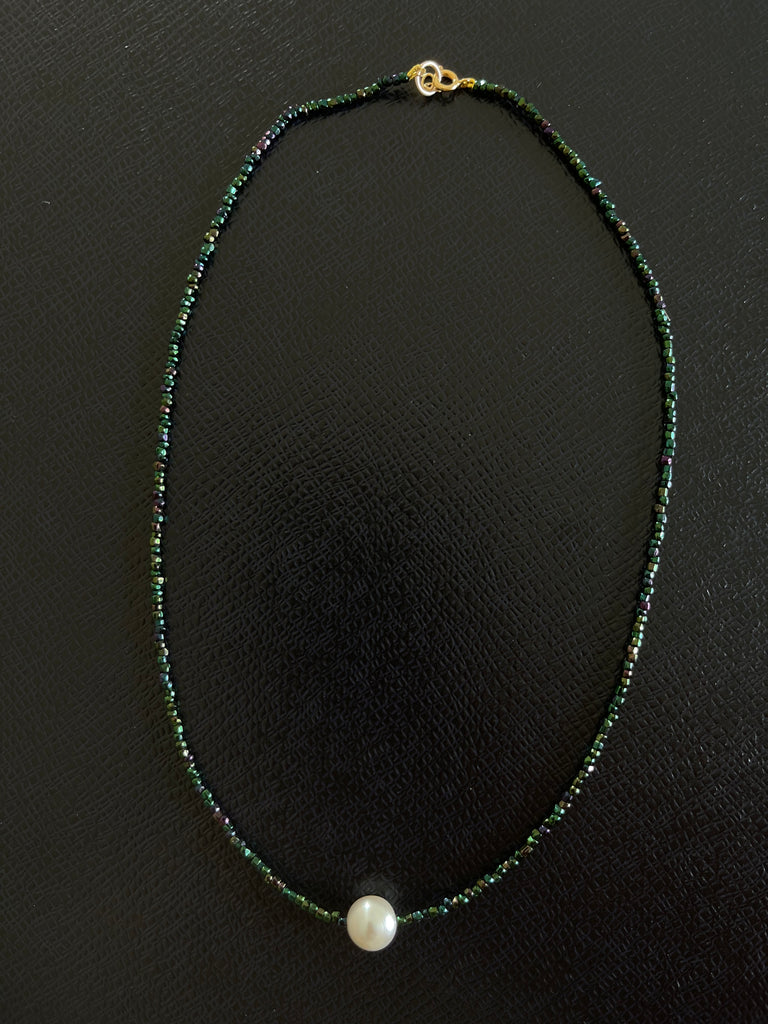 Green Bead and White Pearl Necklace