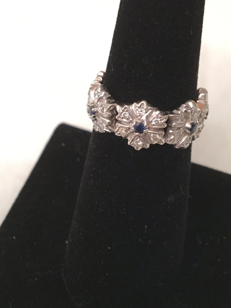 White Gold Sapphire and Diamond Flower Ring