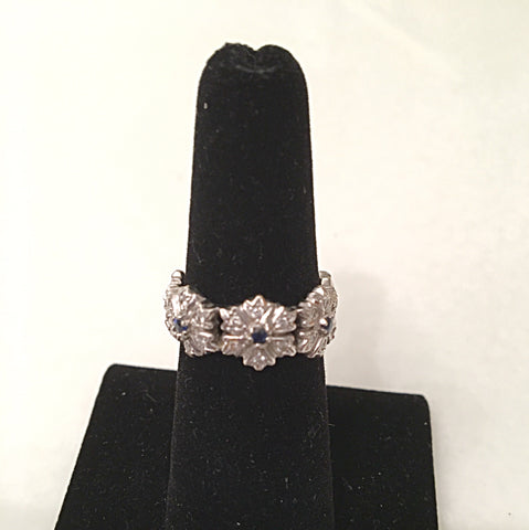 White Gold Sapphire and Diamond Flower Ring