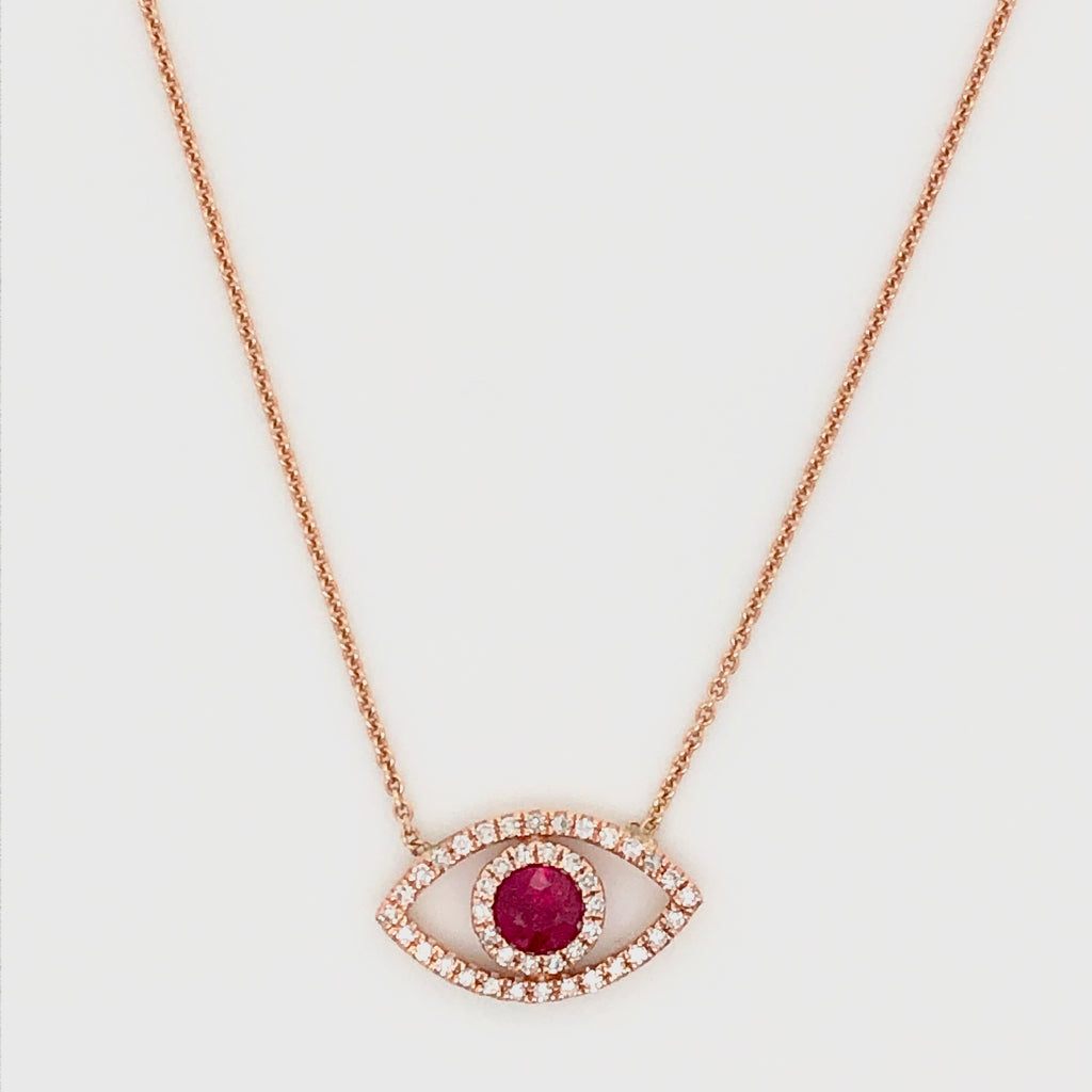 Diamond and Ruby Evil Eye Necklace