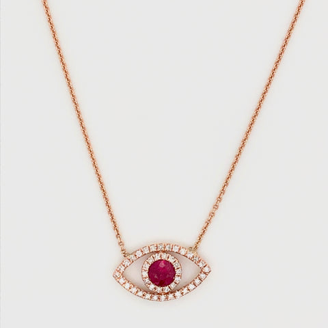 Diamond and Ruby Evil Eye Necklace